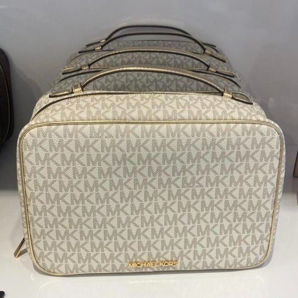 Michael Kors Travel Pouch JST Large Hanging Toiletry Case MK Pale Gold Multi - Picture 1 of 5